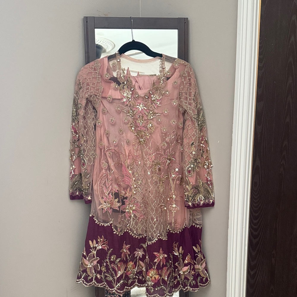 Elegant Embroidered Dress in Pink and Purple